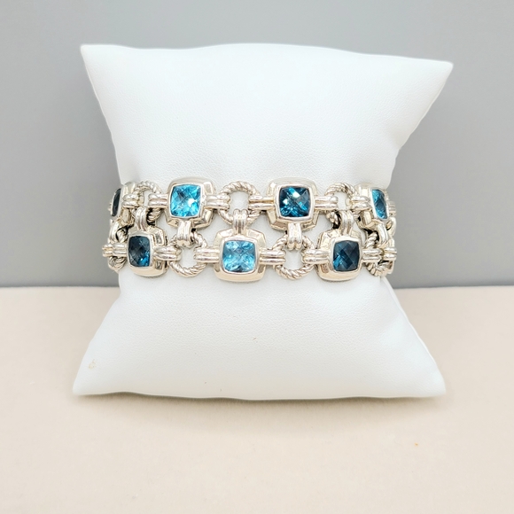 David Yurman Double Row Blue Topaz Renaissance Link Bracelet - Picture 1 of 9
